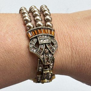 Heidi Daus Art Deco Bracelet or Necklace Extender-Warm Amber and Beige Tone 8"